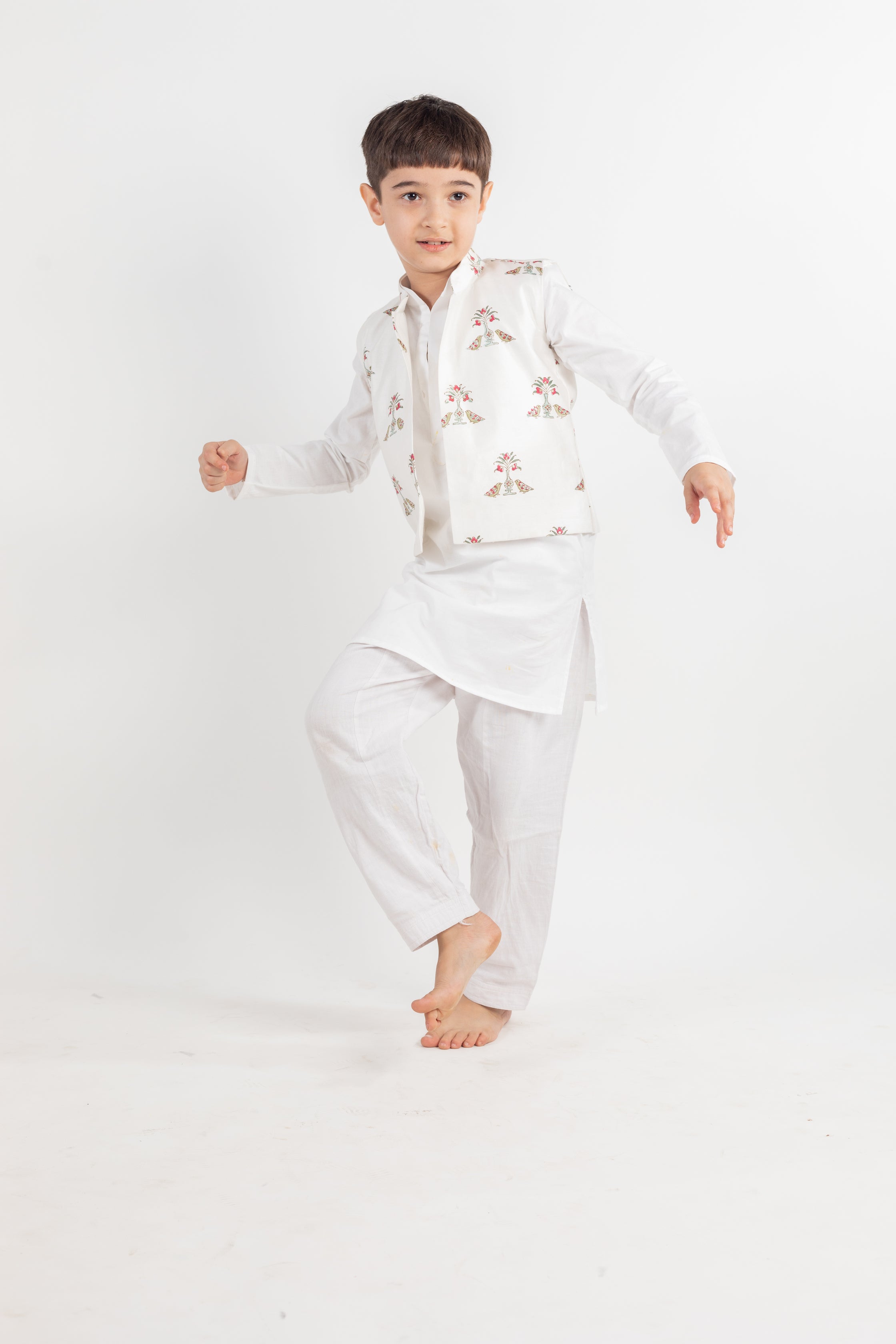 WHITE BIRD KURTA JACKET AND PYJAMA SET 3 PC Mr Brat Kids